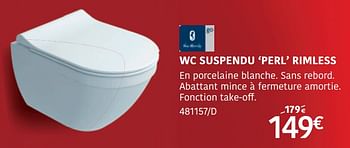 Promotions Wc suspendu perl rimless - Van Marcke - Valide de 19/07/2021 à 15/08/2021 chez HandyHome