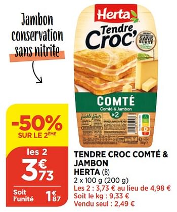 Promoties Tendre croc comté + jambon herta - Herta - Geldig van 28/07/2021 tot 02/08/2021 bij Atac