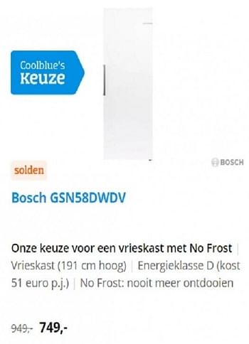 Promoties Bosch gsn58dwdv - Bosch - Geldig van 21/07/2021 tot 03/08/2021 bij Coolblue