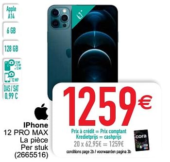 Promoties Apple iphone 12 pro max - Apple - Geldig van 27/07/2021 tot 09/08/2021 bij Cora