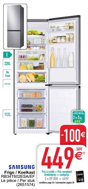 Promotions Samsung frigo - koelkast rb34t602esa-ef - Samsung - Valide de 27/07/2021 à 09/08/2021 chez Cora
