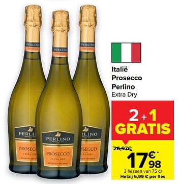 Promoties Italië prosecco perlino extra dry - Schuimwijnen - Geldig van 28/07/2021 tot 09/08/2021 bij Carrefour