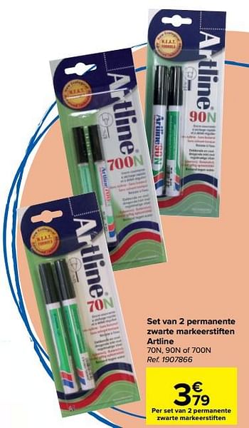 Promoties Set van 2 permanente zwarte markeerstiften artline - Artline - Geldig van 28/07/2021 tot 06/09/2021 bij Carrefour