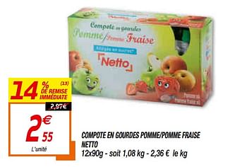 Promotions Compote en gourdes pomme-pomme fraise netto - Produit Maison - Netto - Valide de 27/07/2021 à 08/08/2021 chez Netto