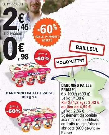 Promotions Danonino paille fraise - Danone - Valide de 27/07/2021 à 07/08/2021 chez E.Leclerc