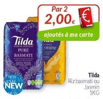 Promotions Tilda riz basmati ou jasmin - Tilda - Valide de 01/08/2021 à 31/08/2021 chez Intermarche