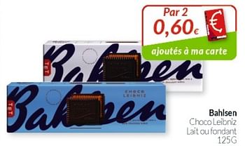Promoties Bahlsen choco leibniz lait ou fondant - Bahlsen - Geldig van 01/08/2021 tot 31/08/2021 bij Intermarche