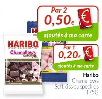 Promotions Haribo chamallows softkiss ou speckies - Haribo - Valide de 01/08/2021 à 31/08/2021 chez Intermarche