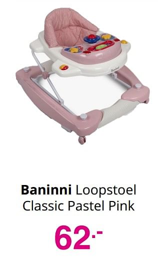 Promoties Baninni loopstoel classic pastel pink - Baninni - Geldig van 01/08/2021 tot 07/08/2021 bij Baby & Tiener Megastore