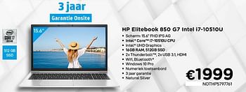 Promoties Hp elitebook 850 g7 intel i7-10510u - HP - Geldig van 01/08/2021 tot 16/08/2021 bij Compudeals