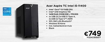 Promotions Acer aspire tc intel i5-11400 - Acer - Valide de 01/08/2021 à 16/08/2021 chez Compudeals