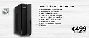 Promotions Acer aspire xc intel i3-10100 - Acer - Valide de 01/08/2021 à 16/08/2021 chez Compudeals