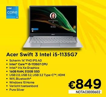 Promotions Acer swift 3 intel i5-1135g7 - Acer - Valide de 01/08/2021 à 16/08/2021 chez Compudeals