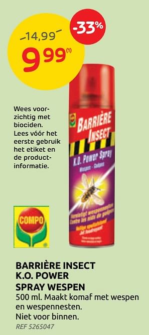 Promoties Barrière insect k.o. power spray wespen - Compo - Geldig van 11/08/2021 tot 23/08/2021 bij Brico