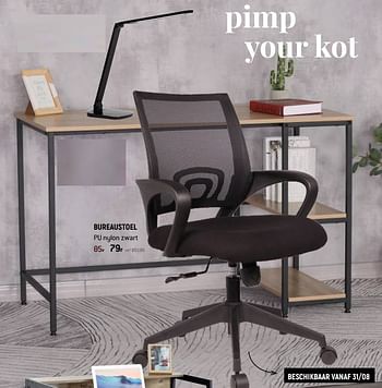 Promotions Bureaustoel pu nylon zwart - Produit maison - Free Time - Valide de 07/08/2021 à 15/09/2021 chez Freetime