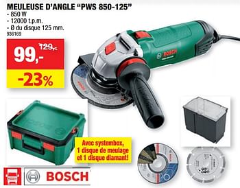 Promotions Bosch meuleuse d’angle “pws 850-125” - Bosch - Valide de 11/08/2021 à 22/08/2021 chez Hubo