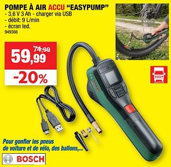 Promotions Bosch pompe à air accu “easypump” - Bosch - Valide de 11/08/2021 à 22/08/2021 chez Hubo