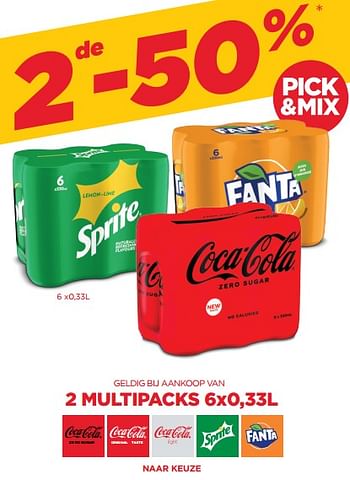 Promoties 2de -50% geldig bij aankoop van 2 multipacks 6x0,33l - The Coca Cola Company - Geldig van 13/08/2021 tot 26/08/2021 bij BelBev