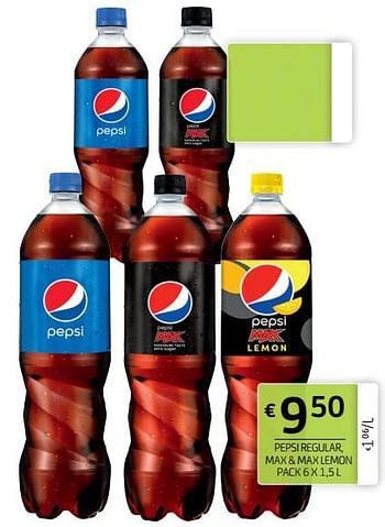 Promoties Pepsi regular, max + max lemon pack 6 x 1,5 l - Pepsi - Geldig van 13/08/2021 tot 26/08/2021 bij BelBev