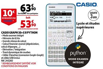 Calculatrice Casio GRAPH 35+E II (Modeexamen-Python intégré) - Calculatrices  scientifiques