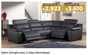 Promotions Salon d’angle avec 2 relax électriques - Produit Maison - Euroshop - Valide de 30/09/2021 à 31/12/2021 chez Euro Shop