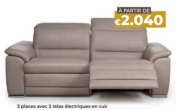 Promotions 3 places avec 2 relax électriques en cuir - Produit Maison - Euroshop - Valide de 30/09/2021 à 31/12/2021 chez Euro Shop