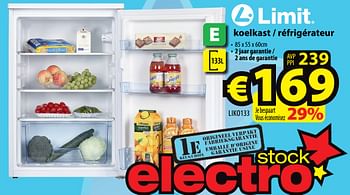 Promoties Limit koelkast - réfrigérateur liko133 - Limit - Geldig van 18/08/2021 tot 25/08/2021 bij ElectroStock