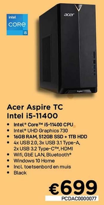 Promoties Acer aspire tc intel i5-11400 - Acer - Geldig van 16/08/2021 tot 30/09/2021 bij Compudeals