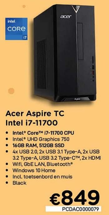 Promoties Acer aspire tc intel i7-11700 - Acer - Geldig van 16/08/2021 tot 30/09/2021 bij Compudeals