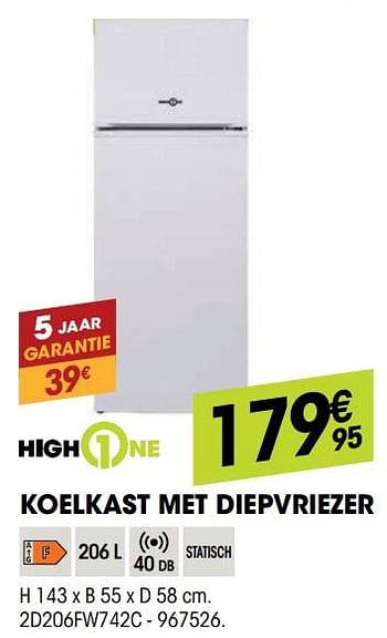 Promoties Highone koelkast met diepvriezer 2d206fw742c - HighOne - Geldig van 25/08/2021 tot 08/09/2021 bij Electro Depot