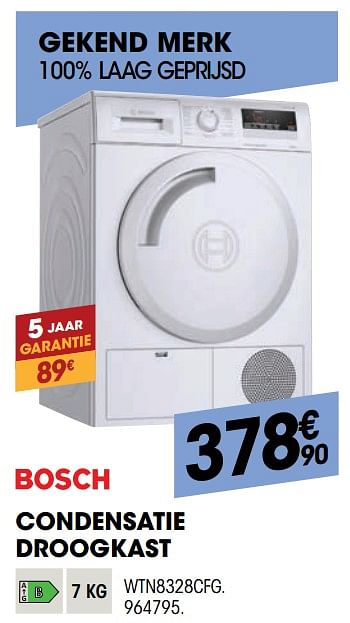 Promoties Bosch condensatie droogkast wtn8328cfg - Bosch - Geldig van 25/08/2021 tot 08/09/2021 bij Electro Depot