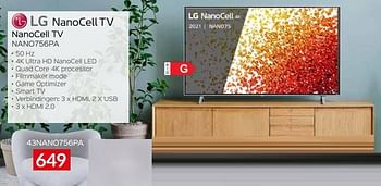 Promoties Lg nanocell tv nano756pa 43nano756pa - LG - Geldig van 01/09/2021 tot 30/09/2021 bij Selexion