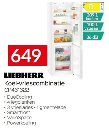Promoties Liebherr koel-vriescombinatie cp431322 - Liebherr - Geldig van 01/09/2021 tot 30/09/2021 bij Selexion