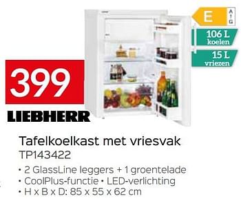 Promoties Liebherr tafelkoelkast met vriesvak tp143422 - Liebherr - Geldig van 01/09/2021 tot 30/09/2021 bij Selexion