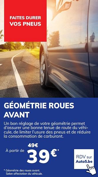 Promotions Géométrie roues avant - Produit maison - Auto 5  - Valide de 20/08/2021 à 05/10/2021 chez Auto 5