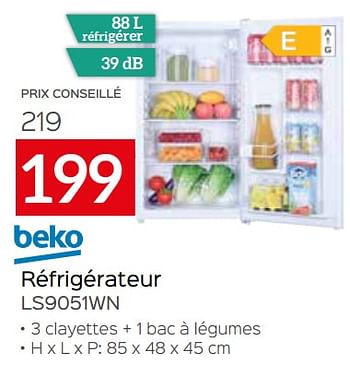 Promotions Beko réfrigérateur ls9051wn - Beko - Valide de 01/09/2021 à 30/09/2021 chez Selexion