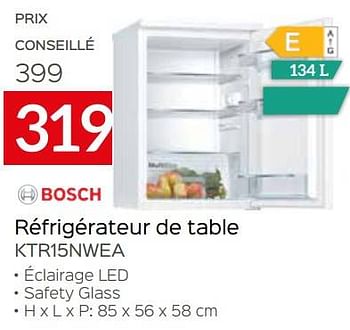 Promoties Bosch réfrigérateur de table ktr15nwea - Bosch - Geldig van 01/09/2021 tot 30/09/2021 bij Selexion