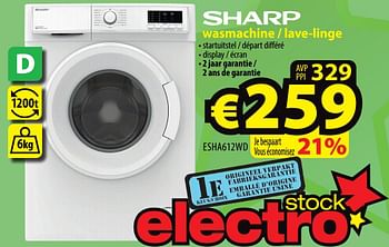 Promoties Sharp wasmachine - lave-linge esha612wd - Sharp - Geldig van 25/08/2021 tot 01/09/2021 bij ElectroStock