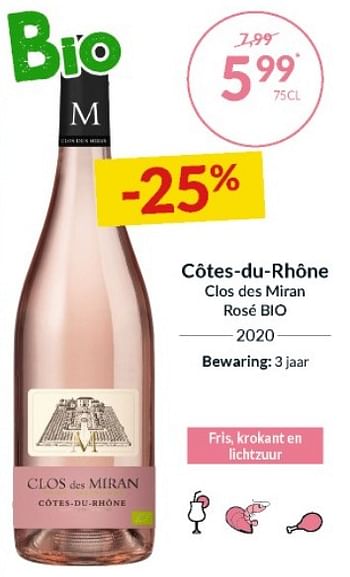 Promotions Côtes-du-rhône clos des miran rosé bio - Vins rosé - Valide de 31/08/2021 à 19/09/2021 chez Intermarche