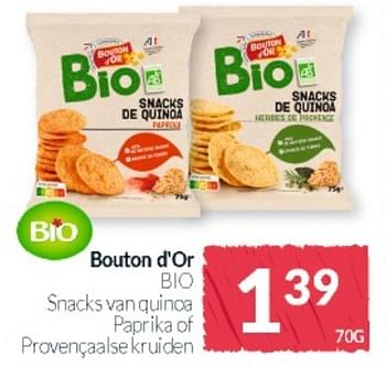Promoties Bouton d`or bio snacks van quinoa paprika of provençaalsekruiden - Bouton D'Or - Geldig van 31/08/2021 tot 30/09/2021 bij Intermarche