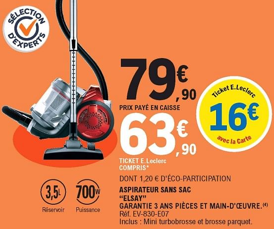 Elsay Aspirateur sans sac elsay ev 830 e07 En promotion chez E