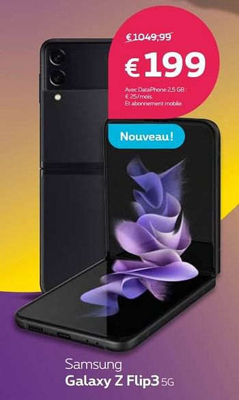 Promotions Samsung galaxy z flip3 5g - Samsung - Valide de 30/08/2021 à 12/09/2021 chez Proximus