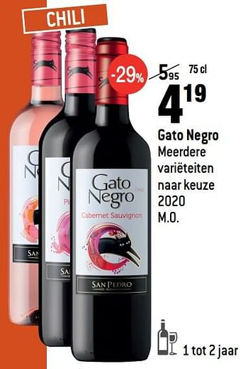 Promotions Gato negro meerdere variëteiten naar keuze - Vins rouges - Valide de 01/09/2021 à 28/09/2021 chez Match