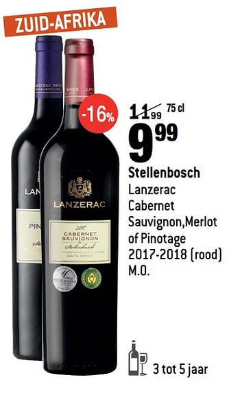 Promoties Stellenbosch lanzerac cabernet sauvignon merlot of pinotage rood - Rode wijnen - Geldig van 01/09/2021 tot 28/09/2021 bij Match