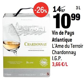 Promotions Vin de pays atlantique l`ame du terroir chardonnay i.g.p. - Vins blancs - Valide de 01/09/2021 à 28/09/2021 chez Match