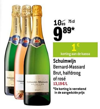 Promoties Schuimwijn bernard-massard brut, halfdroog of rosé - Schuimwijnen - Geldig van 01/09/2021 tot 28/09/2021 bij Smatch