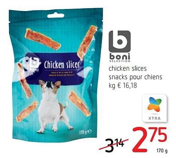 Promotions Chicken slices snacks pour chiens - Boni - Valide de 09/09/2021 à 22/09/2021 chez Spar (Colruytgroup)