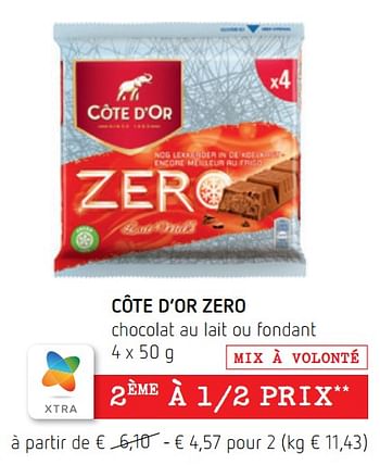 Promotions C?te d’or zero chocolat au lait ou fondant - Cote D'Or - Valide de 09/09/2021 à 22/09/2021 chez Spar (Colruytgroup)
