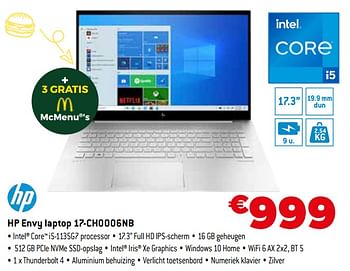 Promoties Hp envy laptop 17-ch0006nb - HP - Geldig van 01/09/2021 tot 30/09/2021 bij Expert