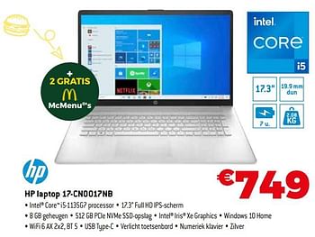 Promoties Hp laptop 17-cn0017nb - HP - Geldig van 01/09/2021 tot 30/09/2021 bij Expert